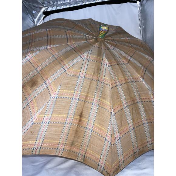 ANTIQUE VICTORIAN PARASOL PINK ORANGE YELLOW BLUE STRIPED MARBILIZED HANDLE - Picture 6 of 12